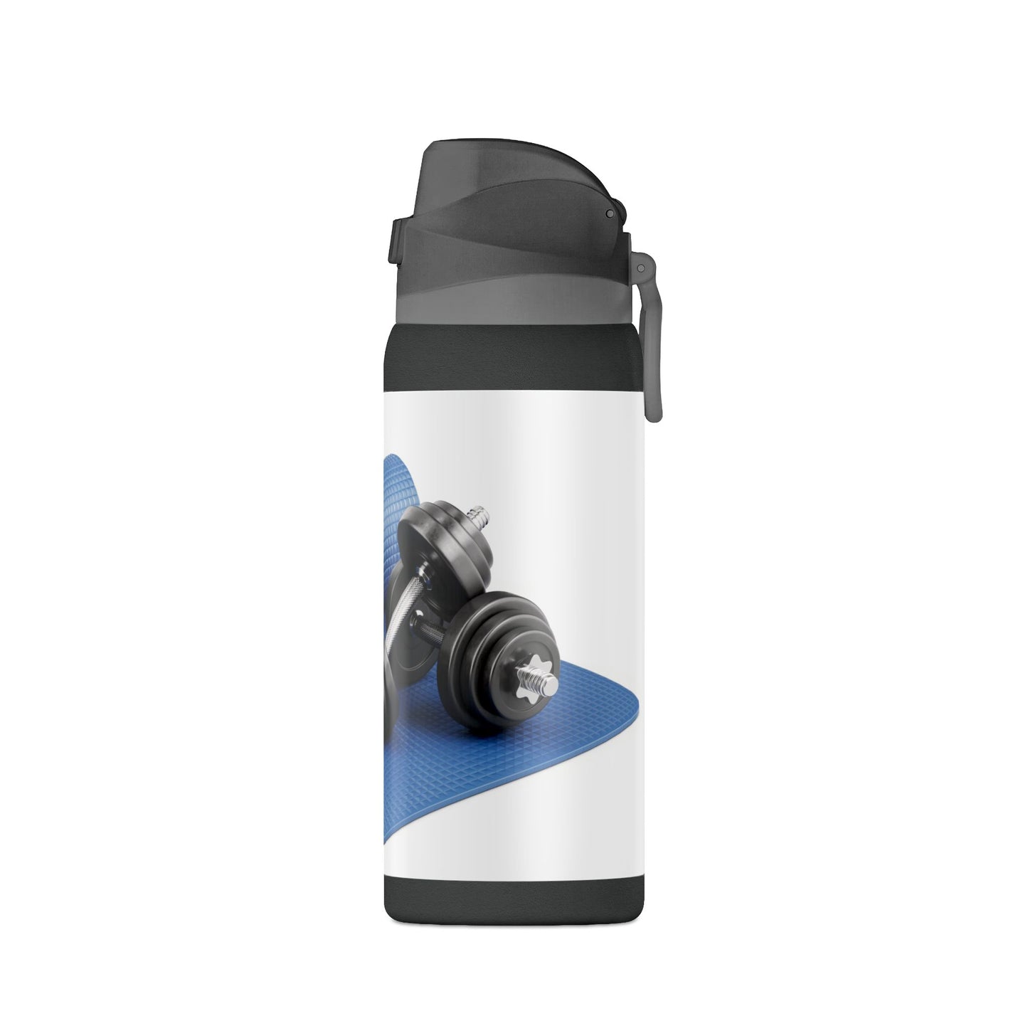 32oz Insulated Fitness Water Bottle — Gym Yoga Mat & Dumbbell Design
