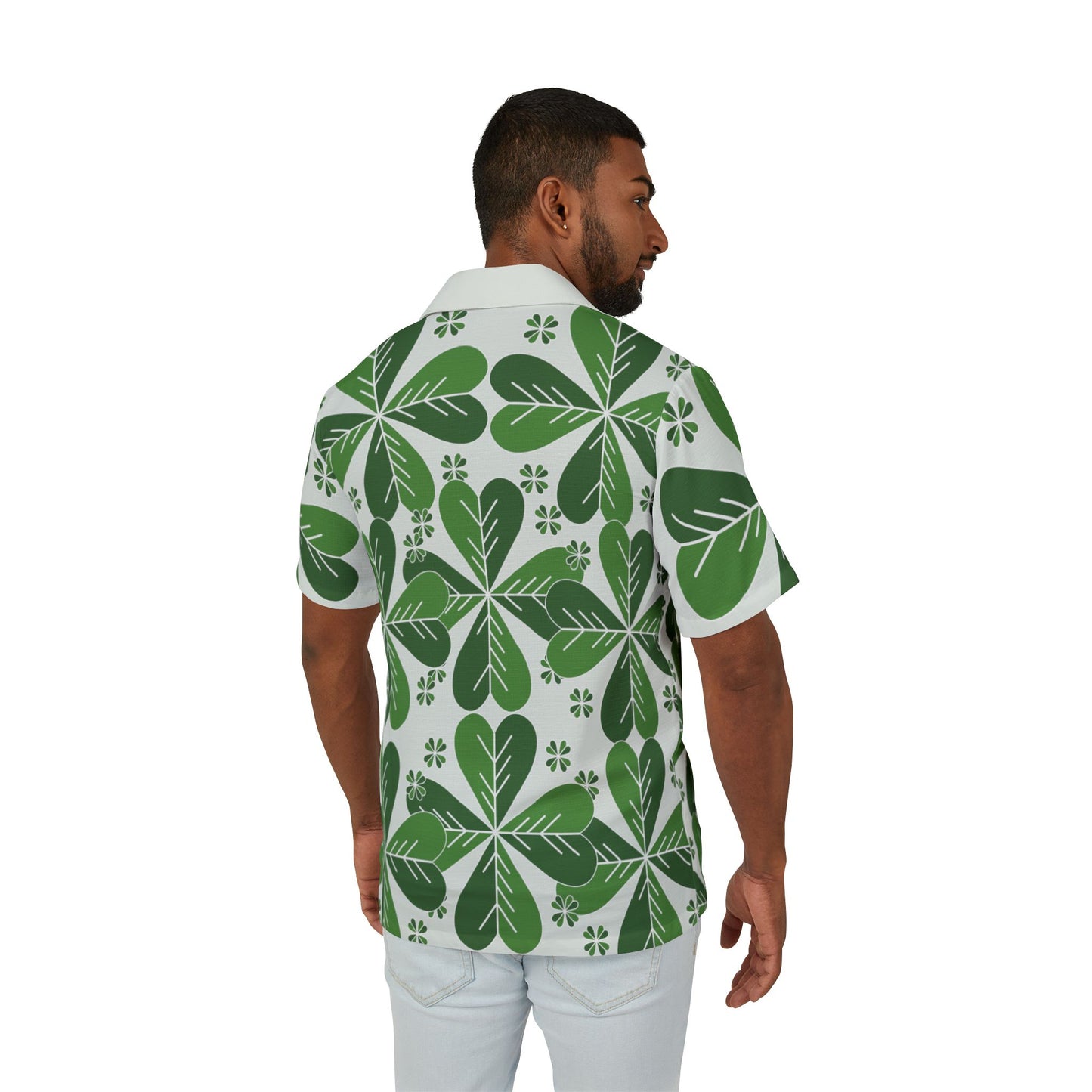 Men's Green Leaf Hawaiian Shirt — Tropical Camp Button-Up