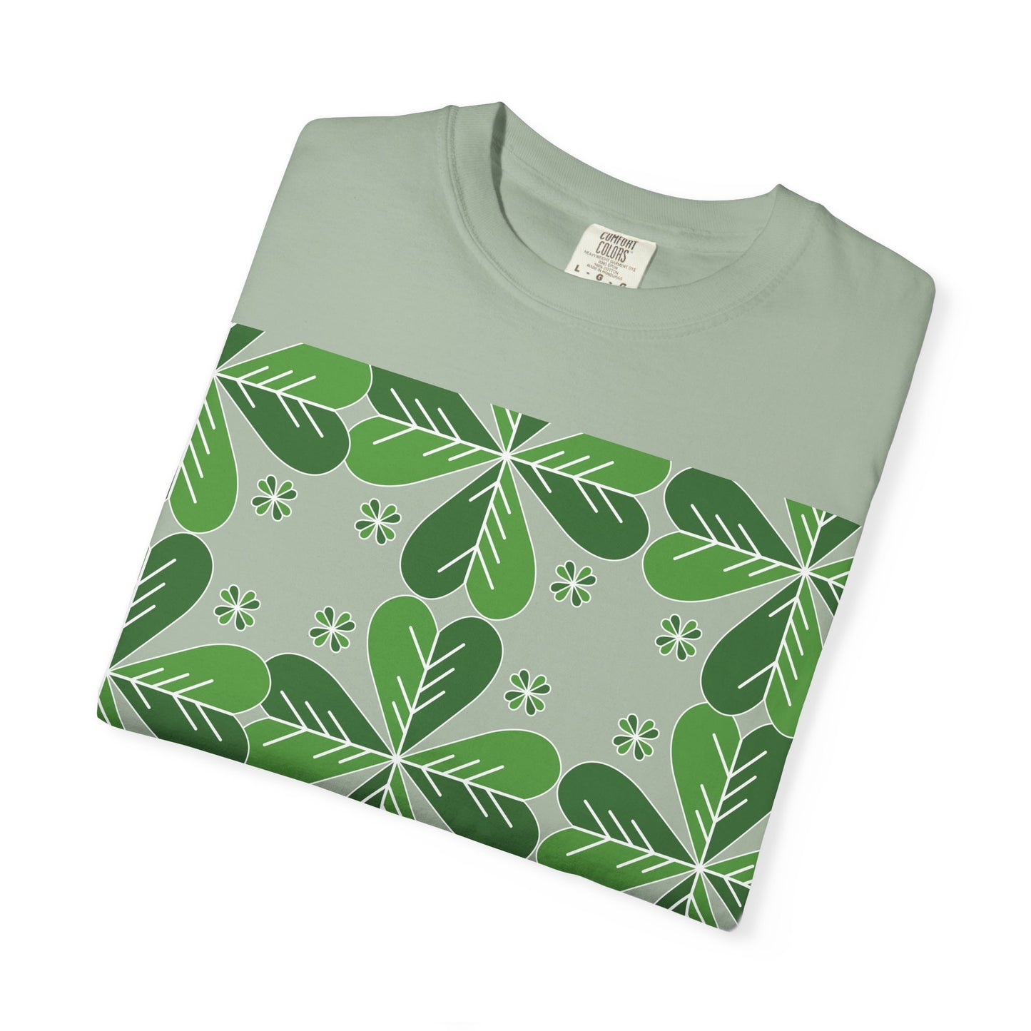 Clover Pattern T-Shirt — Green Floral Four-Leaf Design