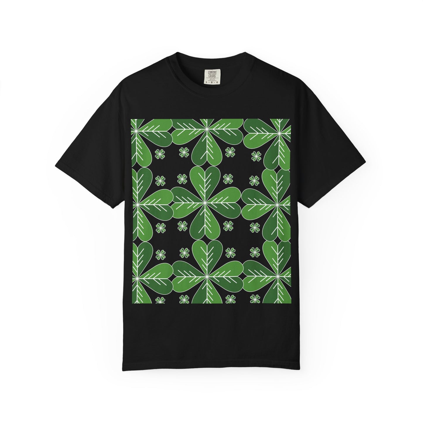 Clover Pattern T-Shirt — Green Floral Four-Leaf Design
