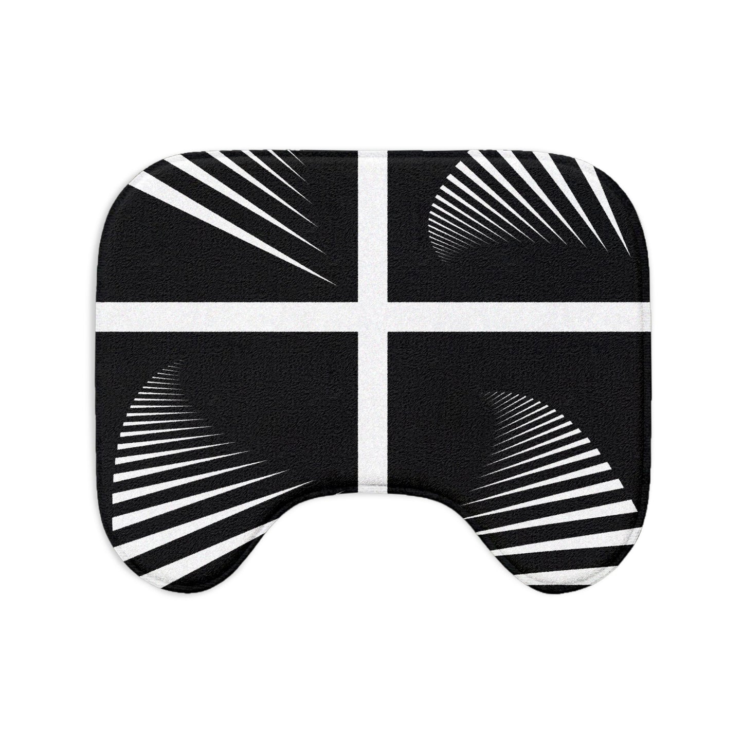 Modern Black & White Geometric Bath Mat Set — 3-Piece Bathroom Rug (Cross + Spiral Stripe Design)