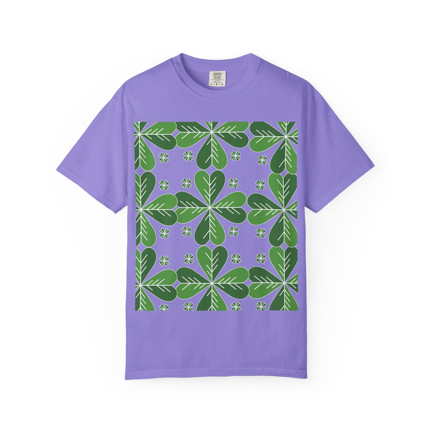 Clover Pattern T-Shirt — Green Floral Four-Leaf Design