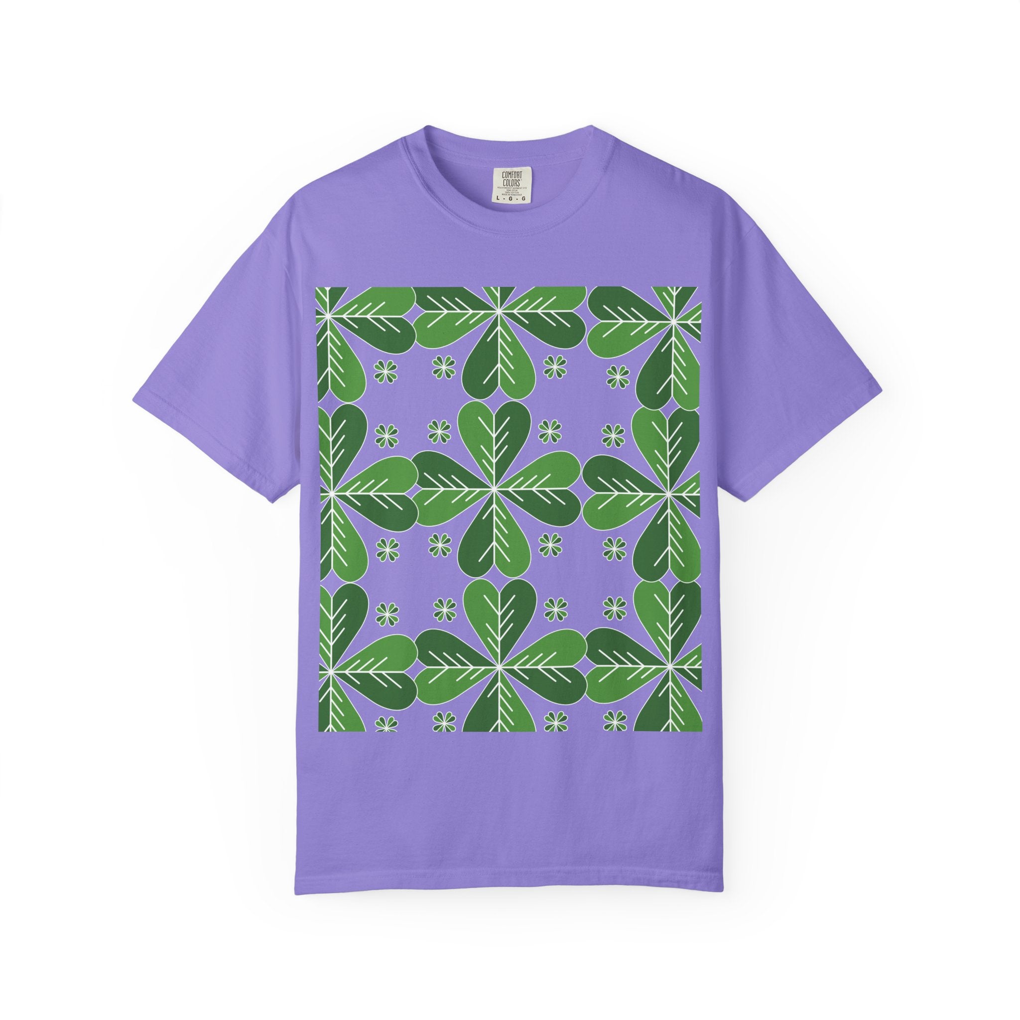 Clover Pattern T-Shirt — Green Floral Four-Leaf Design