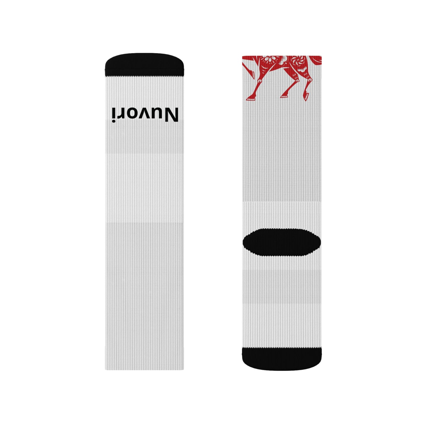 Red Trojan Horse Sublimation Socks — Novelty Athletic Crew Socks