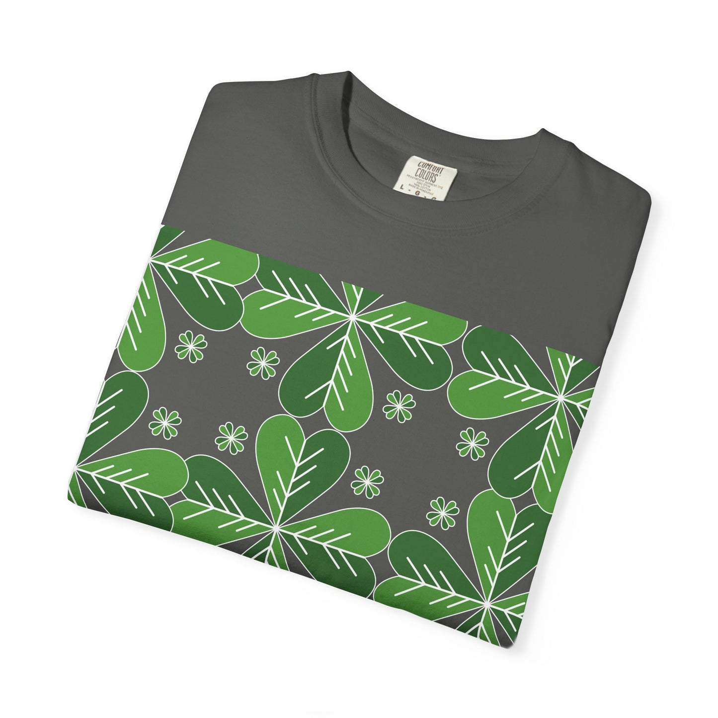 Clover Pattern T-Shirt — Green Floral Four-Leaf Design