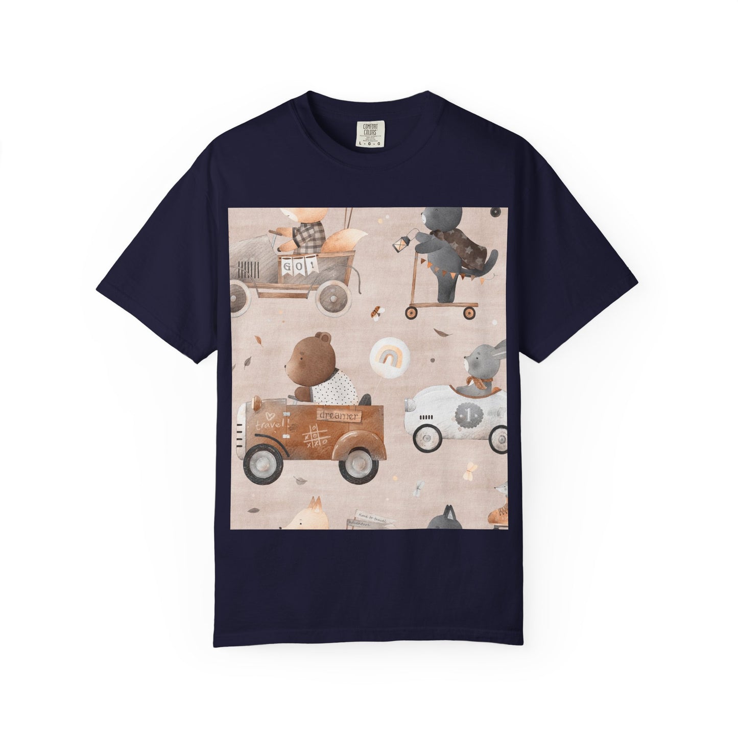 Vintage Toy Cars T-Shirt — Cute Teddy Bear Race Pattern