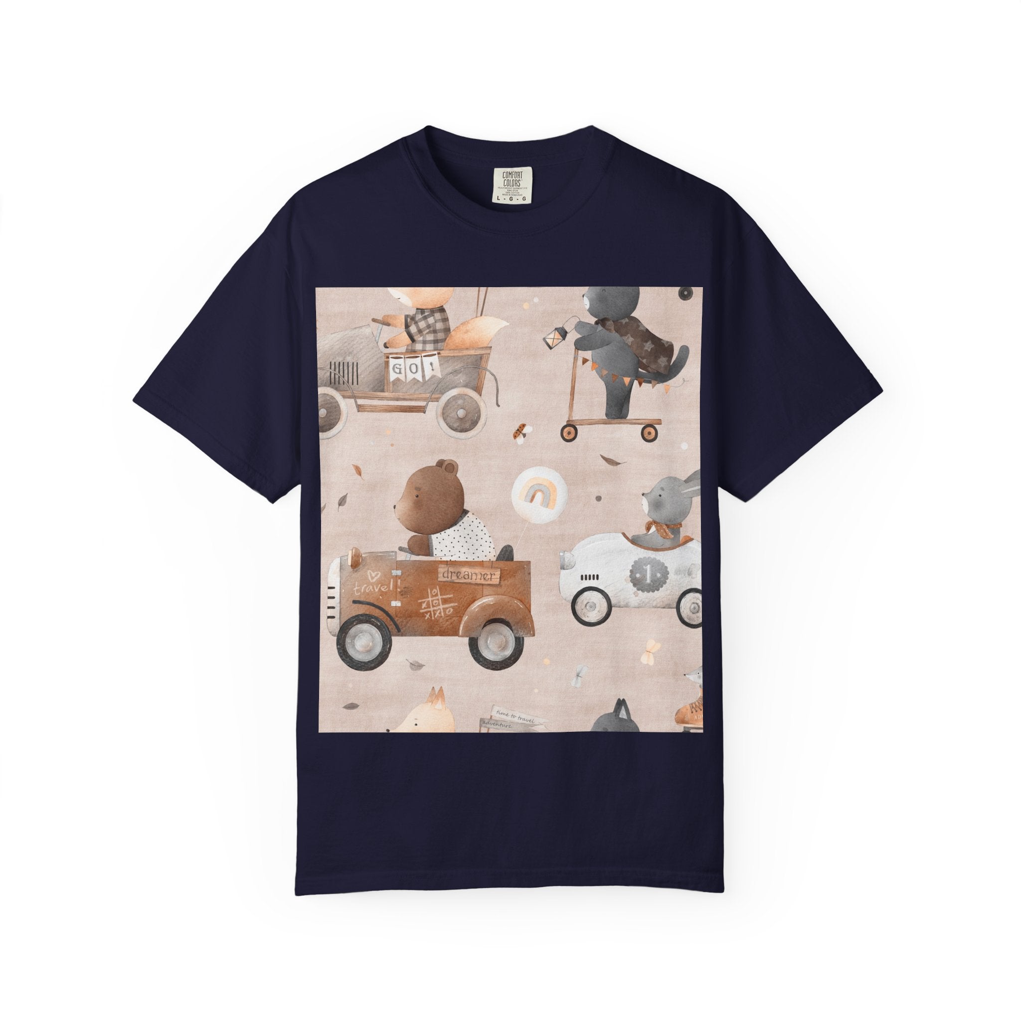 Vintage Toy Cars T-Shirt — Cute Teddy Bear Race Pattern