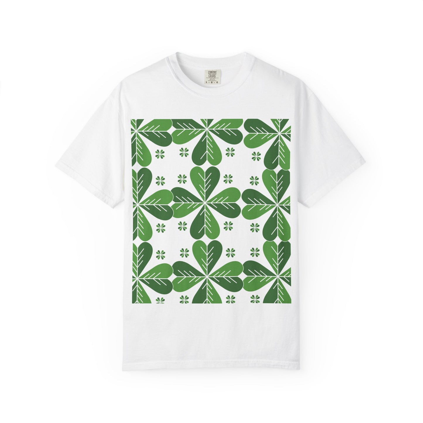Clover Pattern T-Shirt — Green Floral Four-Leaf Design