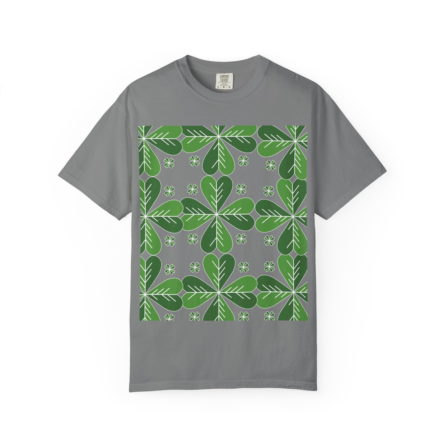 Clover Pattern T-Shirt — Green Floral Four-Leaf Design