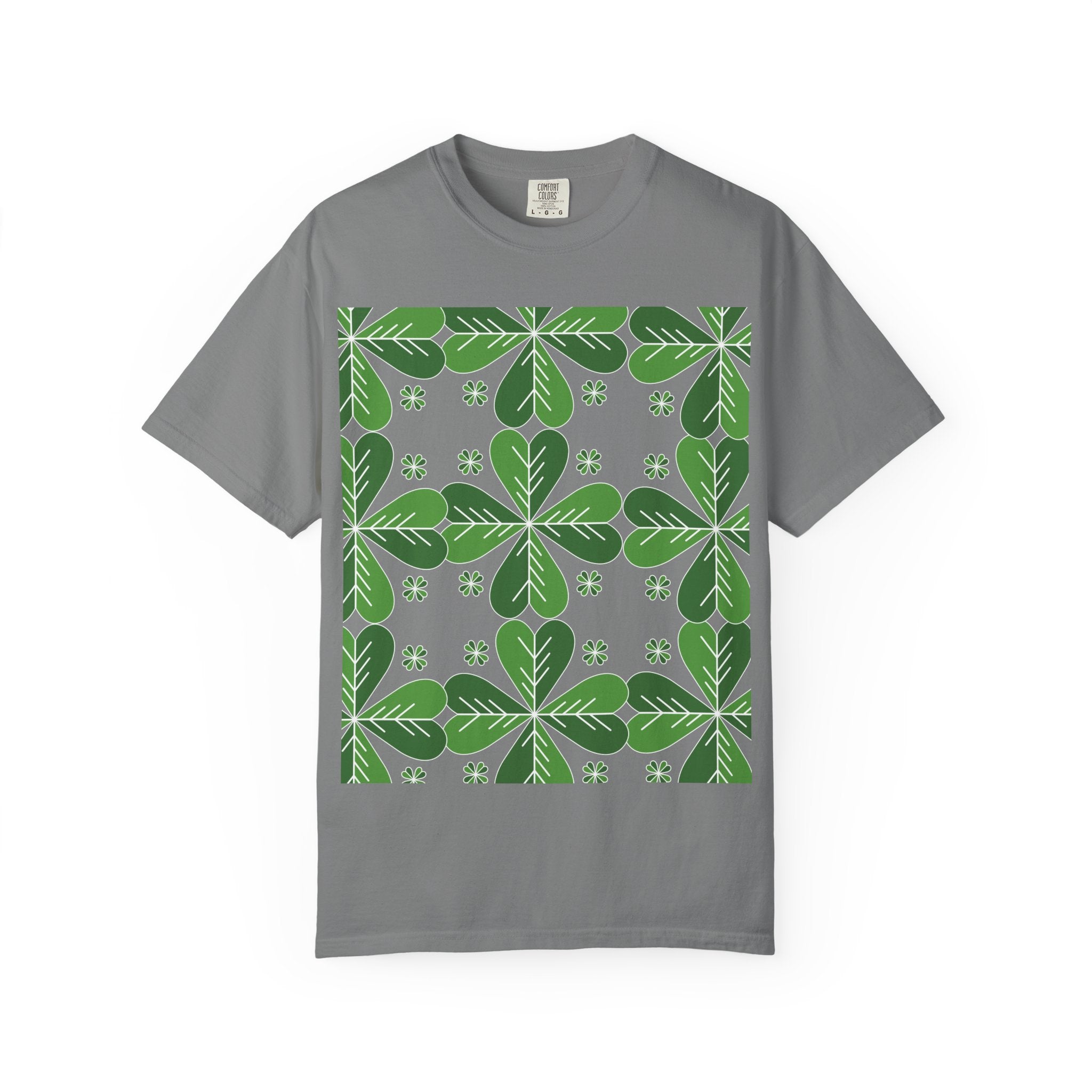 Clover Pattern T-Shirt — Green Floral Four-Leaf Design