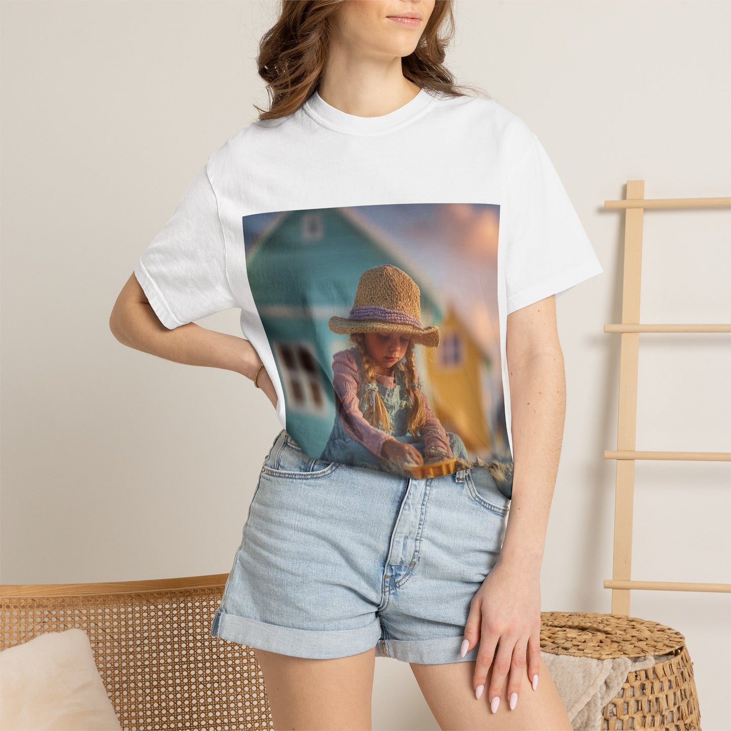 Little Girl Playing in Sand T-Shirt | Beach House Illustration