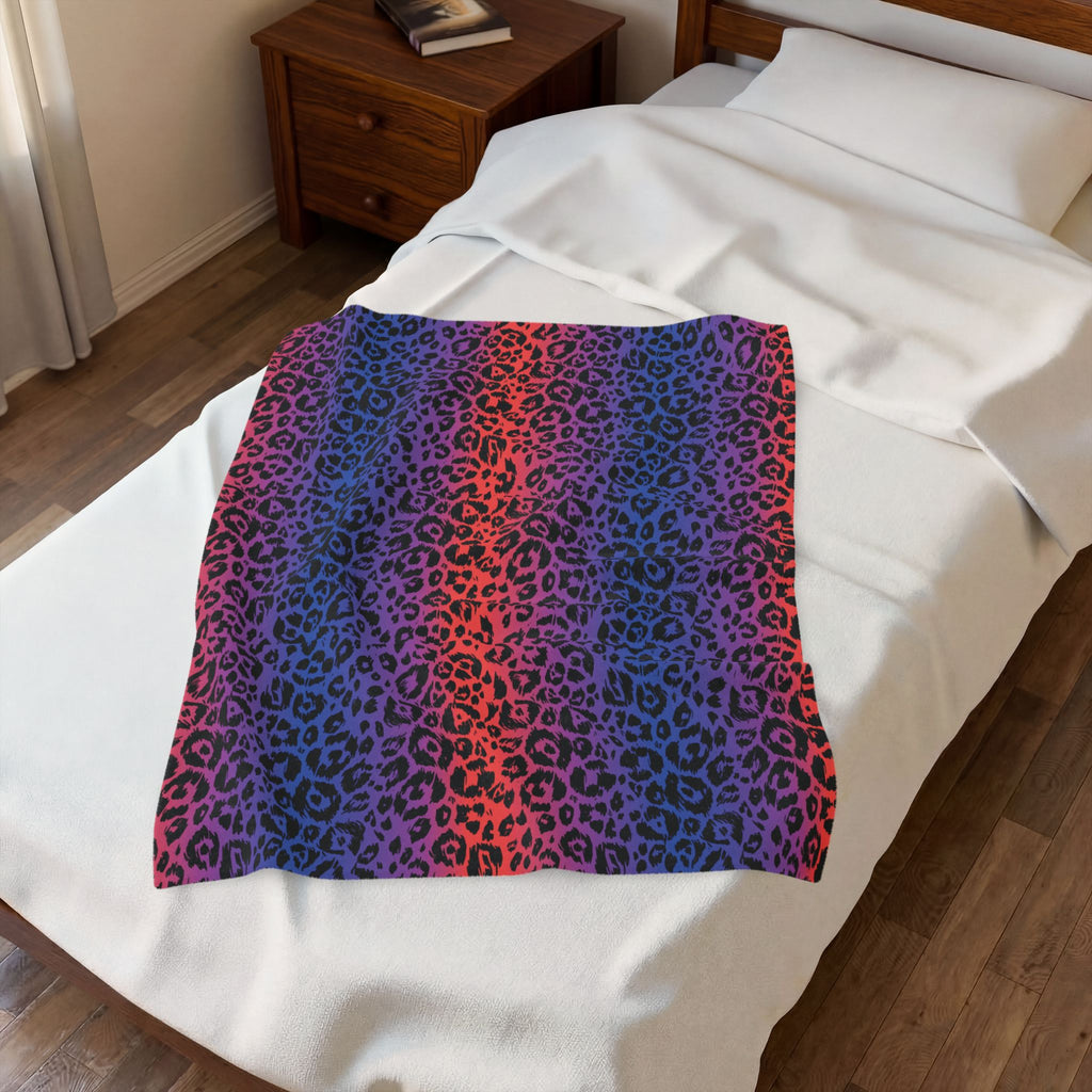 Rainbow Leopard Velveteen Plush Blanket — Soft Cozy Animal Print Throw