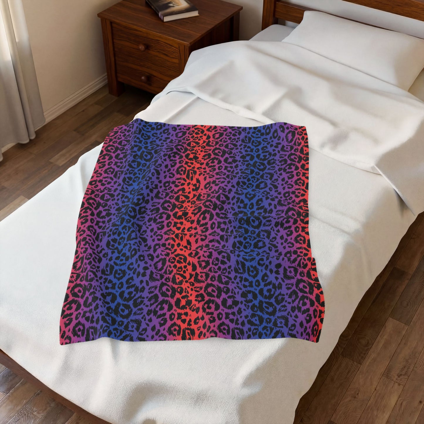 Rainbow Leopard Velveteen Plush Blanket — Soft Cozy Animal Print Throw