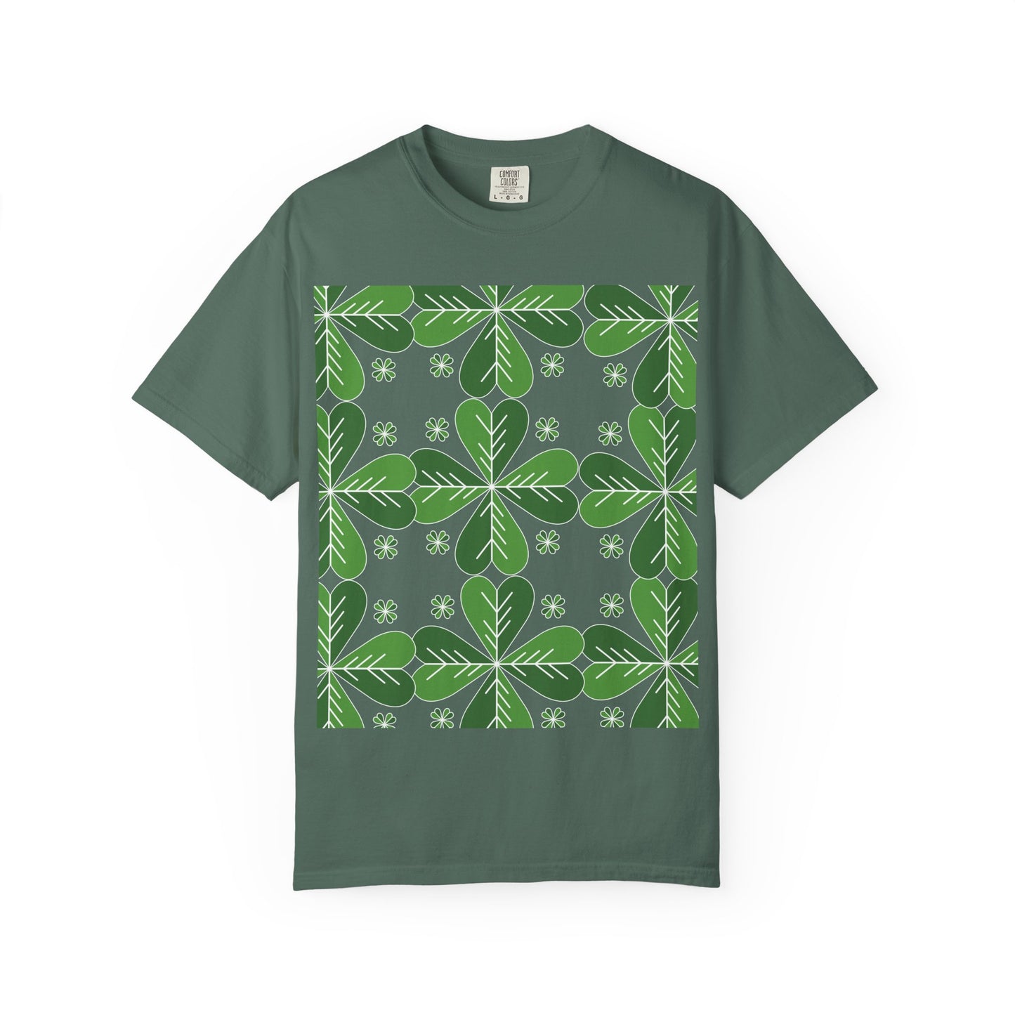 Clover Pattern T-Shirt — Green Floral Four-Leaf Design