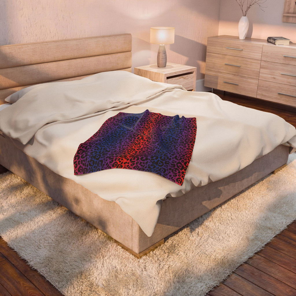 Rainbow Leopard Velveteen Plush Blanket — Soft Cozy Animal Print Throw