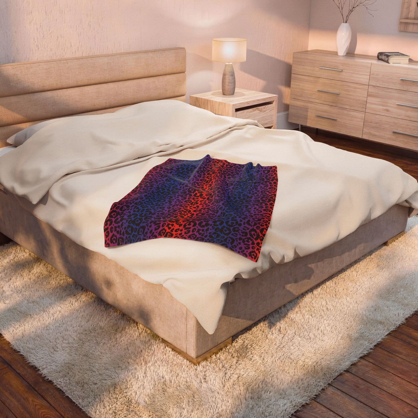 Rainbow Leopard Velveteen Plush Blanket — Soft Cozy Animal Print Throw