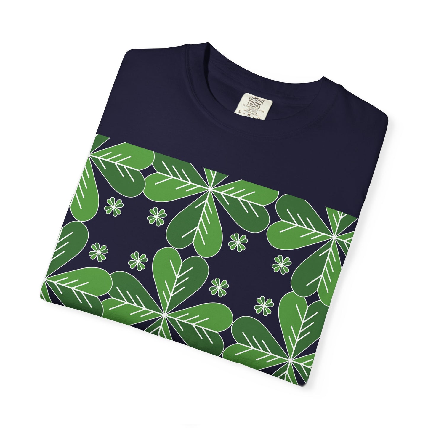 Clover Pattern T-Shirt — Green Floral Four-Leaf Design