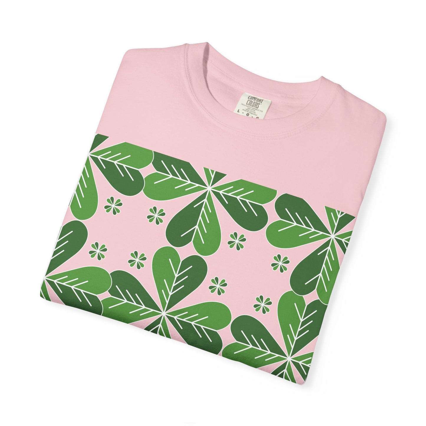 Clover Pattern T-Shirt — Green Floral Four-Leaf Design