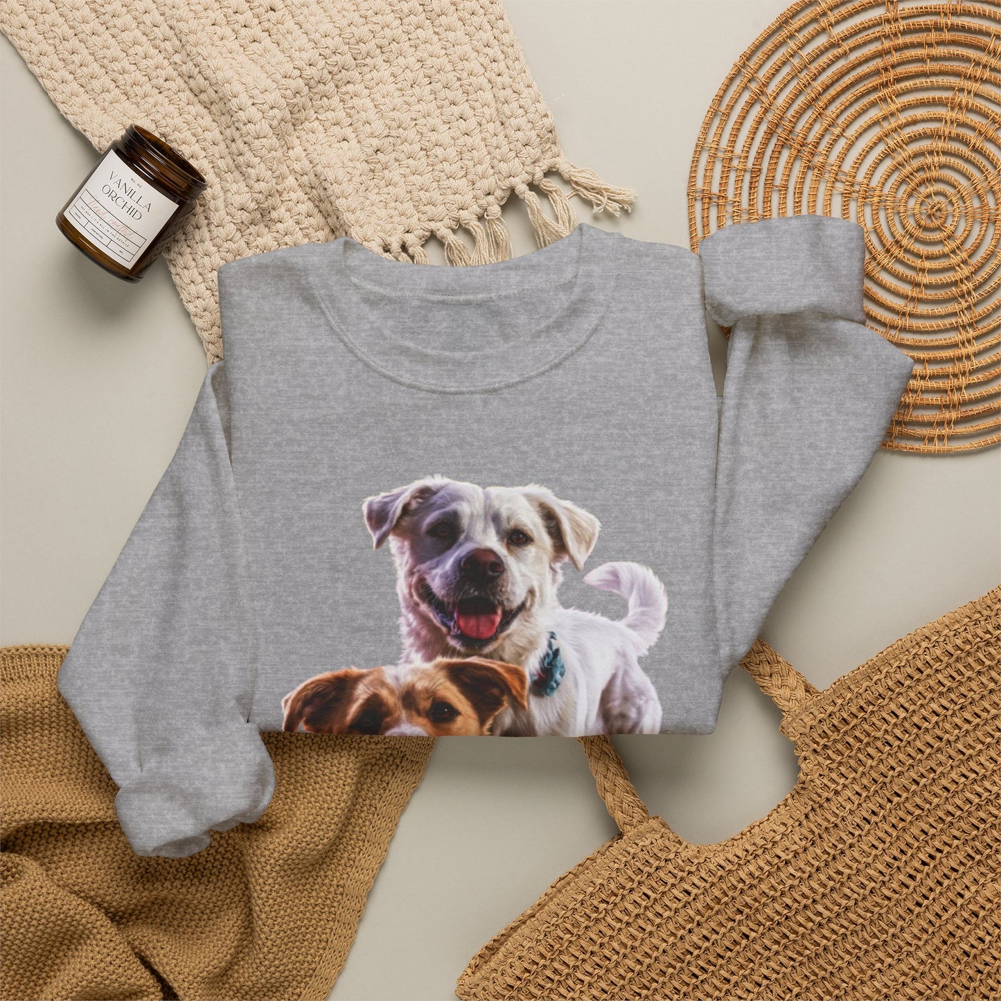 Crewneck Sweatshirt • Playful Double Dog Photo Pullover