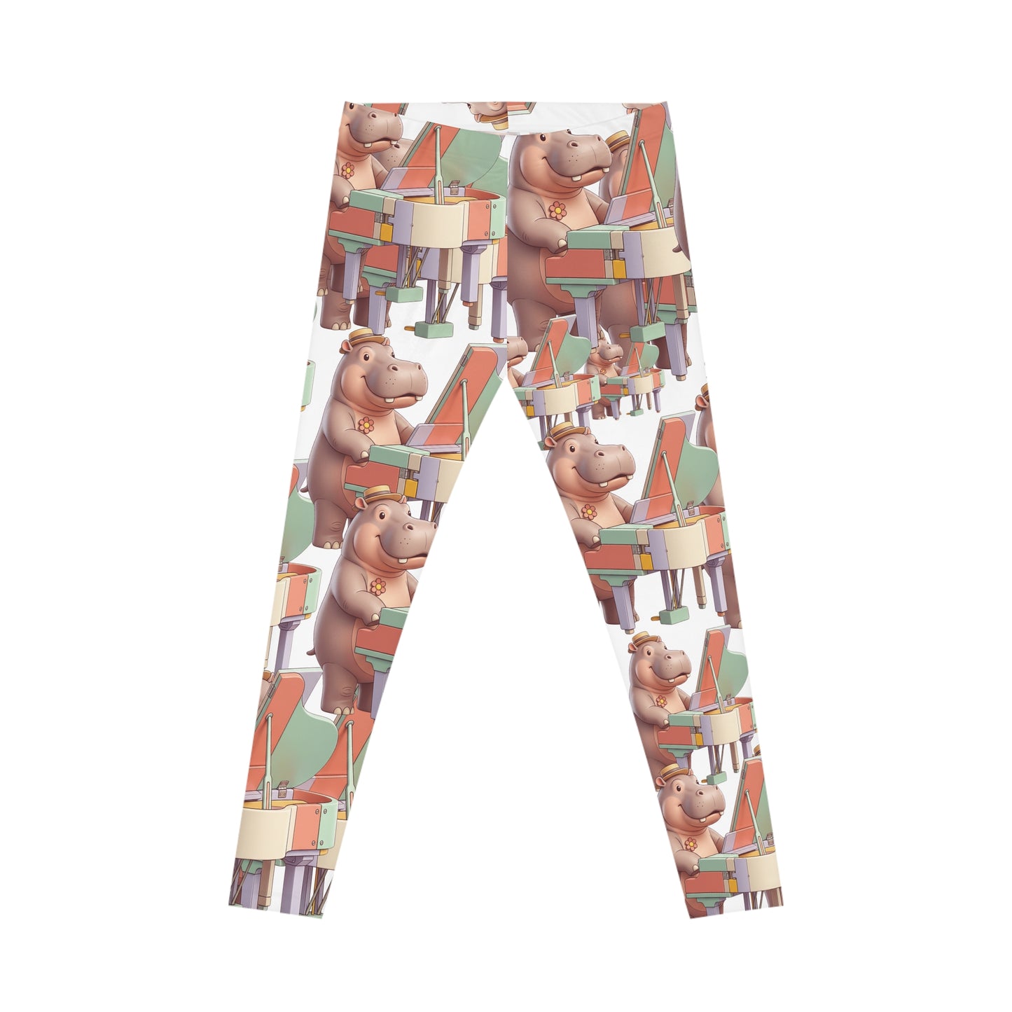 Hippo Piano Pattern Leggings — Cute Musician All-Over Print Women's Leggings