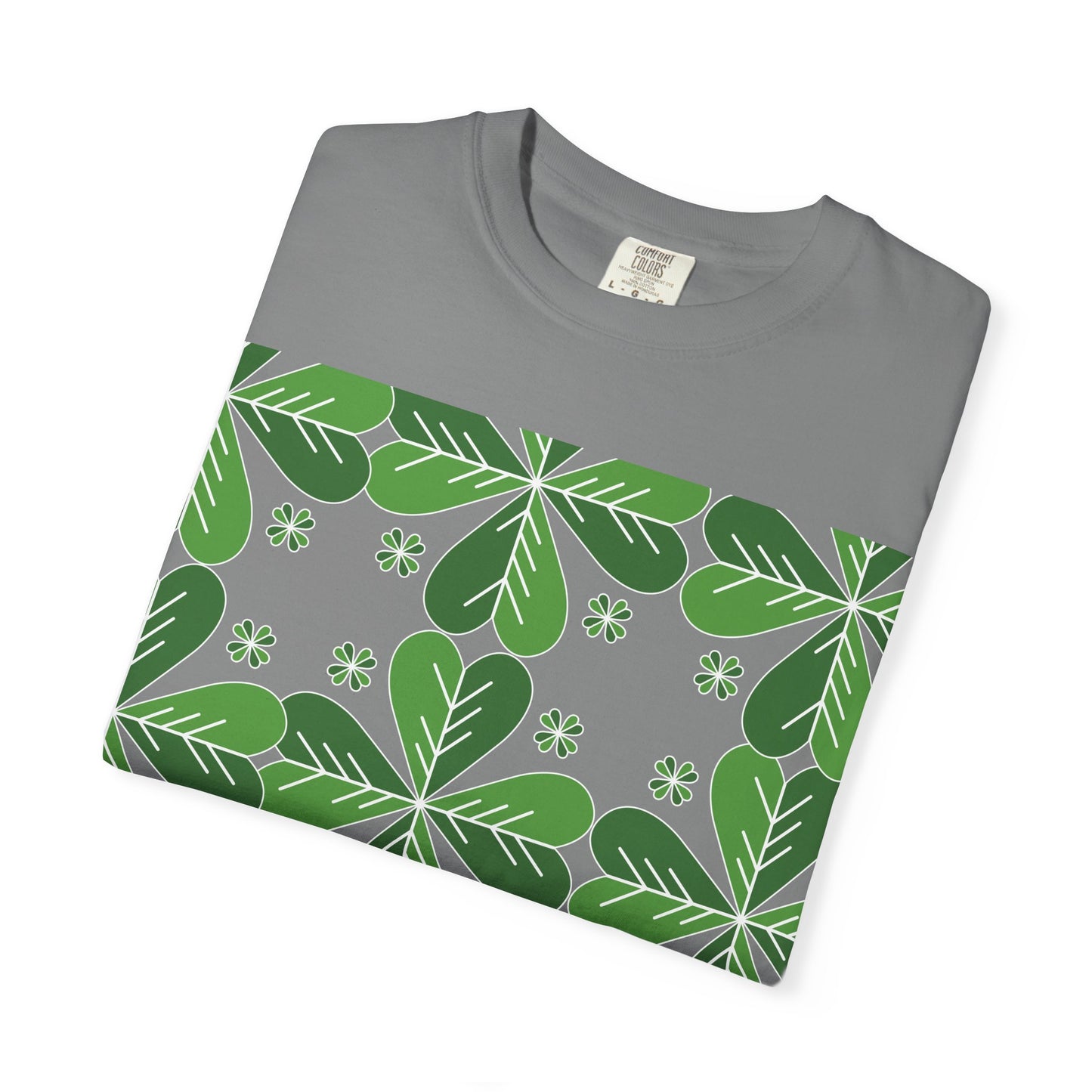 Clover Pattern T-Shirt — Green Floral Four-Leaf Design