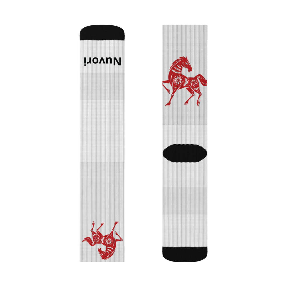 Red Trojan Horse Sublimation Socks — Novelty Athletic Crew Socks
