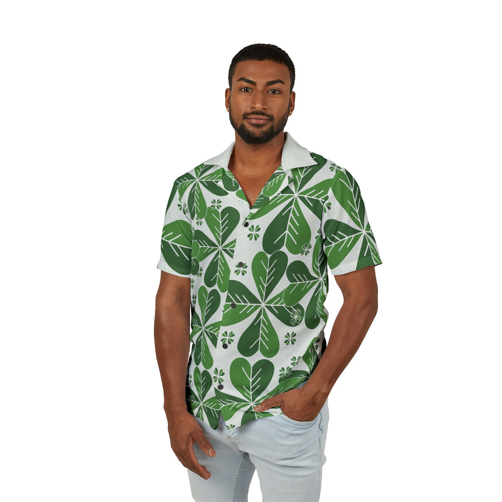 Men's Green Leaf Hawaiian Shirt — Tropical Camp Button-Up