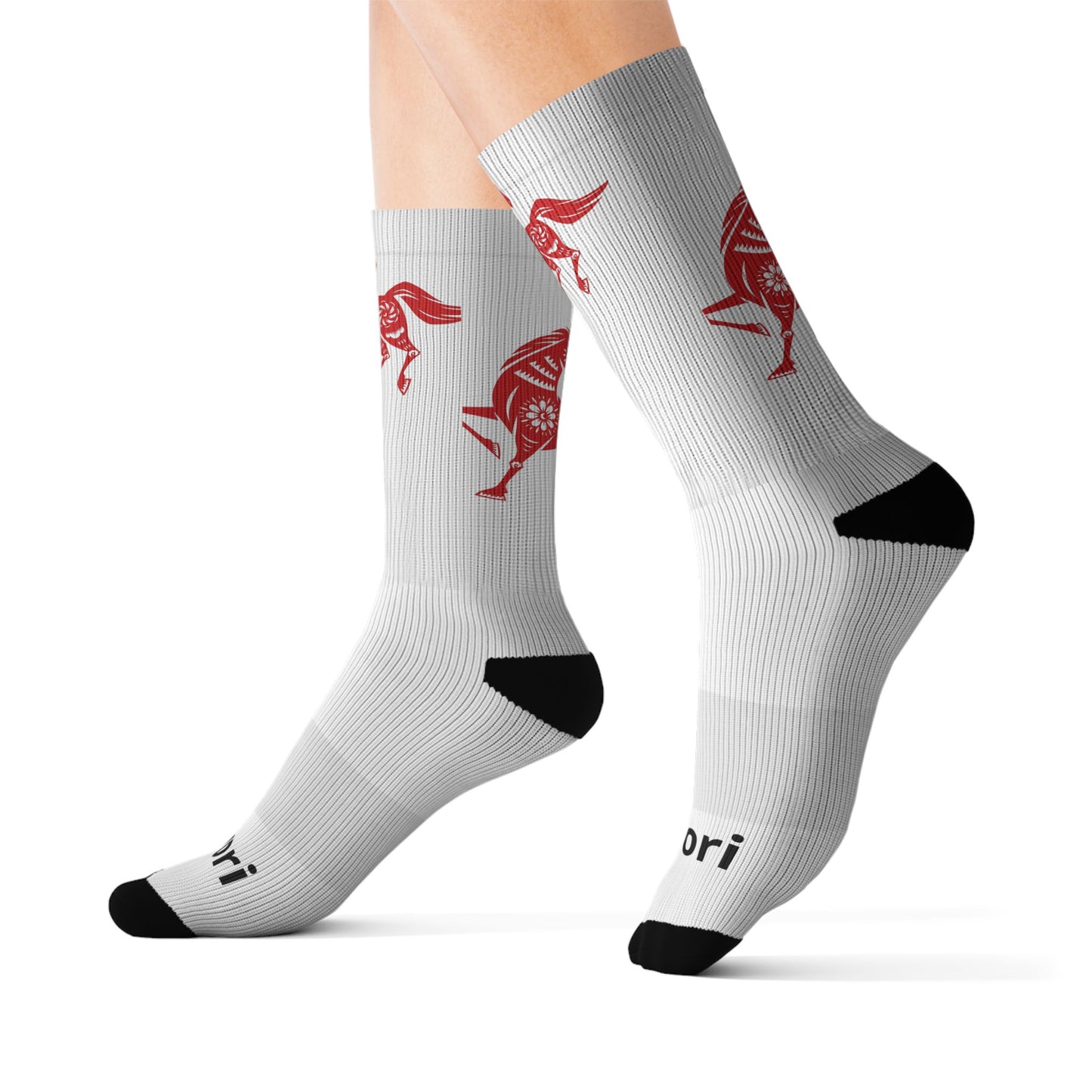 Red Trojan Horse Sublimation Socks — Novelty Athletic Crew Socks