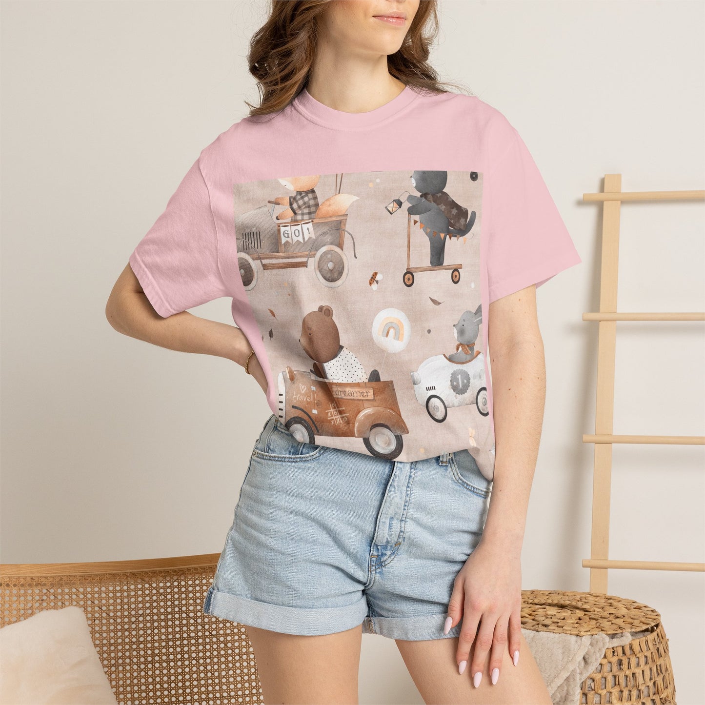Vintage Toy Cars T-Shirt — Cute Teddy Bear Race Pattern