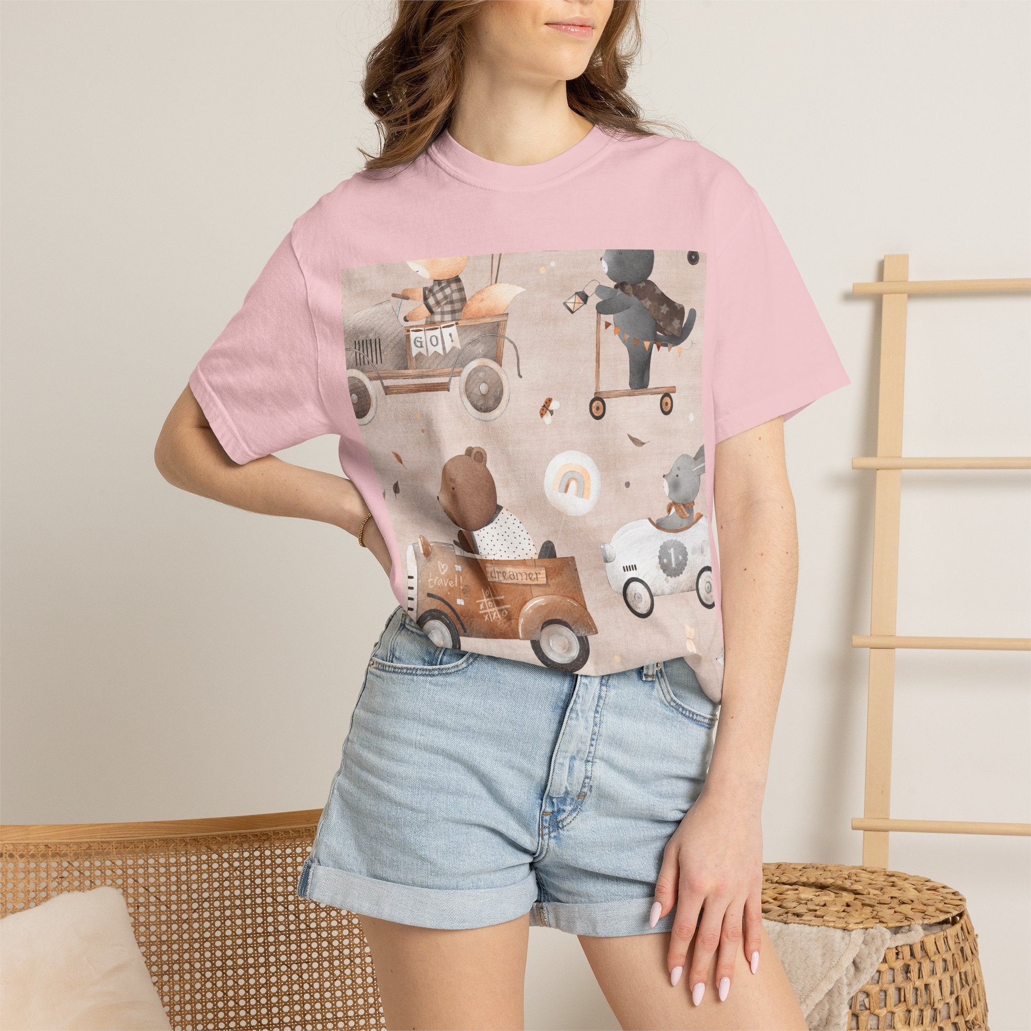 Vintage Toy Cars T-Shirt — Cute Teddy Bear Race Pattern