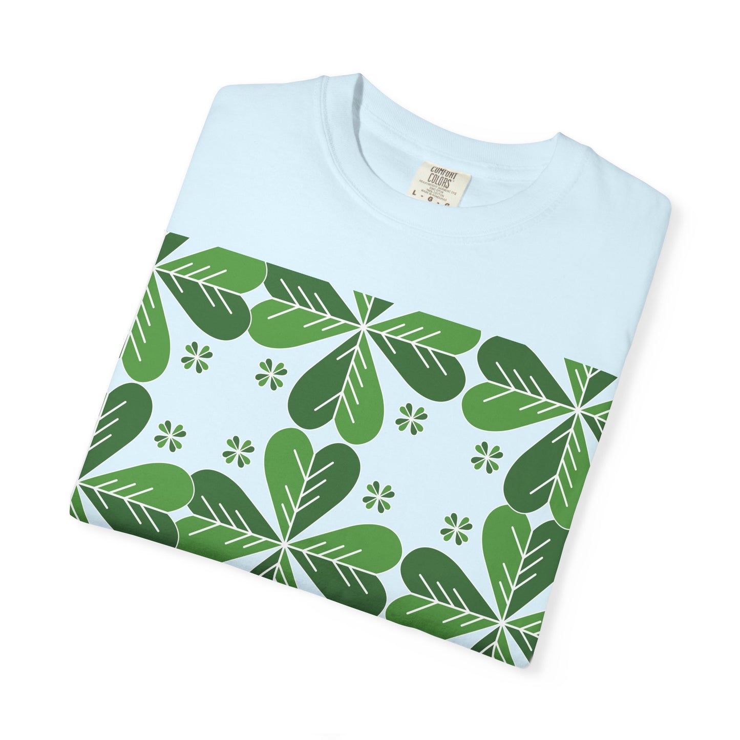Clover Pattern T-Shirt — Green Floral Four-Leaf Design