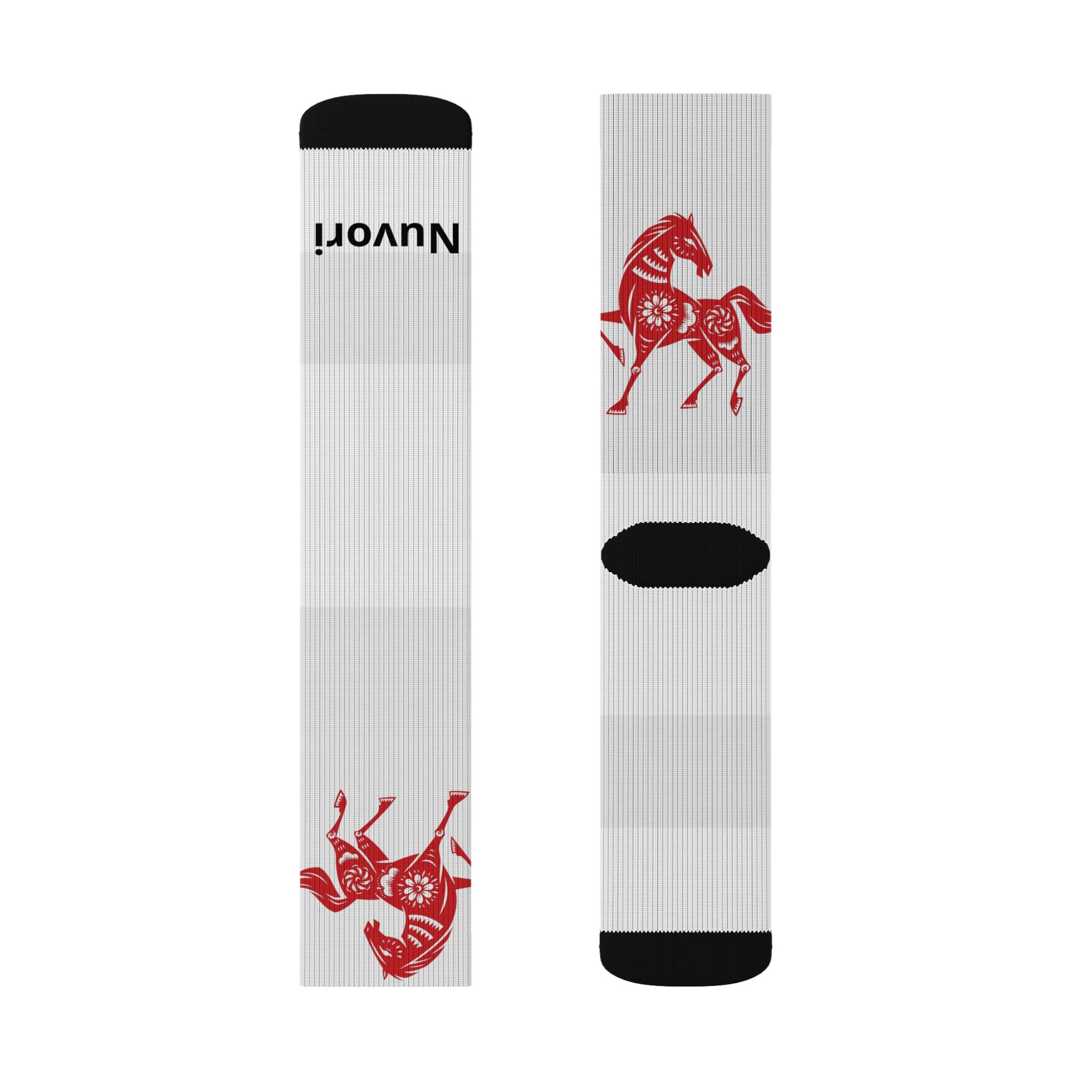 Red Trojan Horse Sublimation Socks — Novelty Athletic Crew Socks