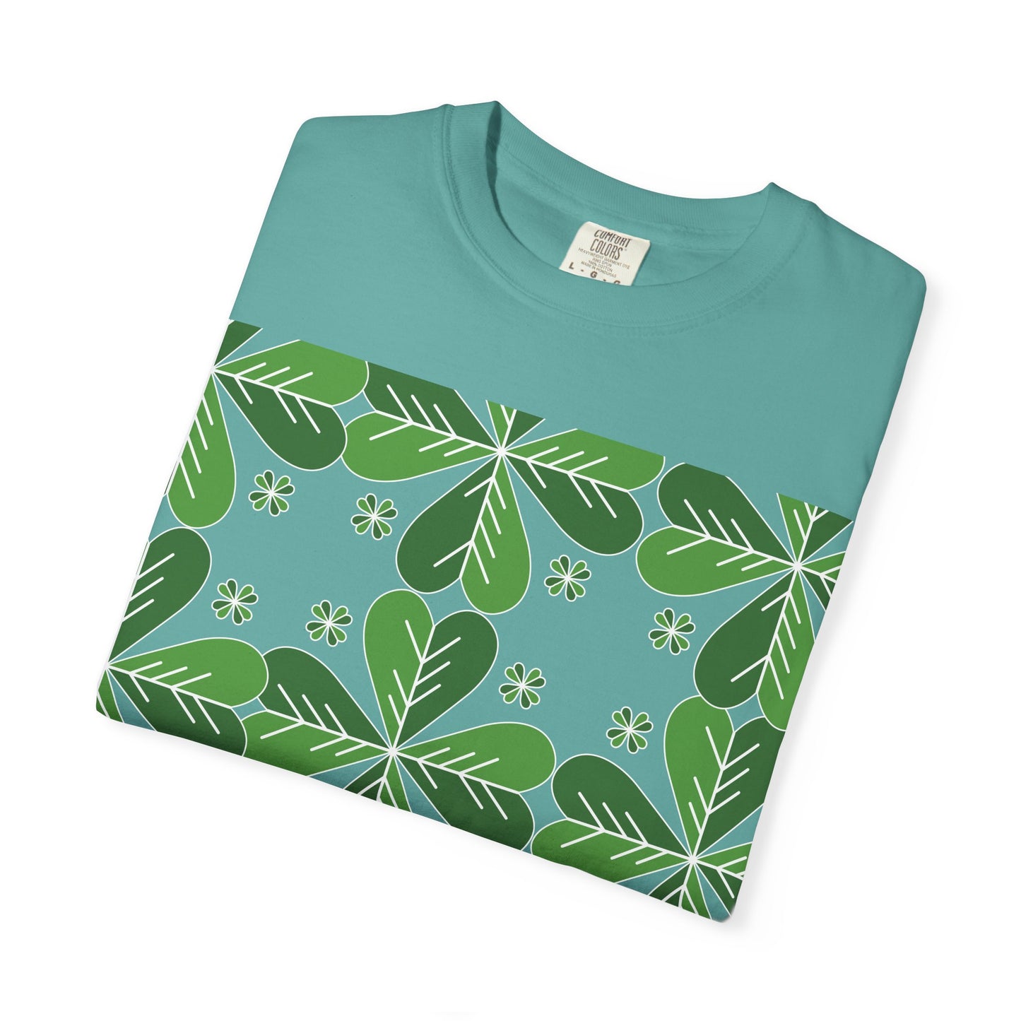 Clover Pattern T-Shirt — Green Floral Four-Leaf Design