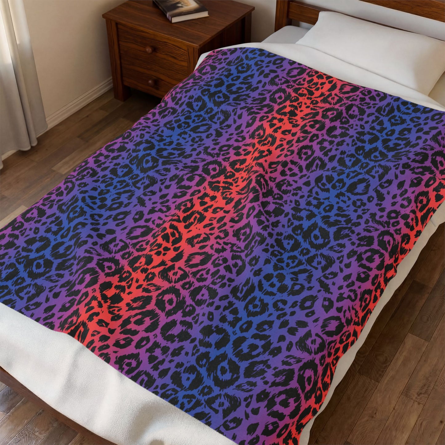 Rainbow Leopard Velveteen Plush Blanket — Soft Cozy Animal Print Throw