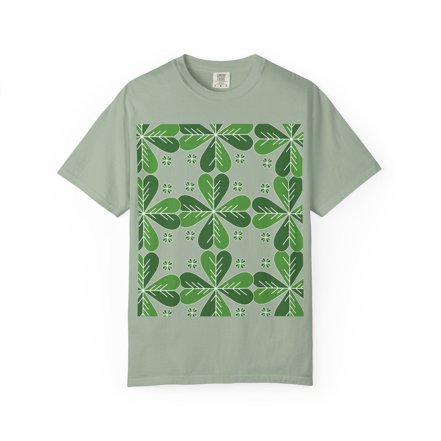 Clover Pattern T-Shirt — Green Floral Four-Leaf Design