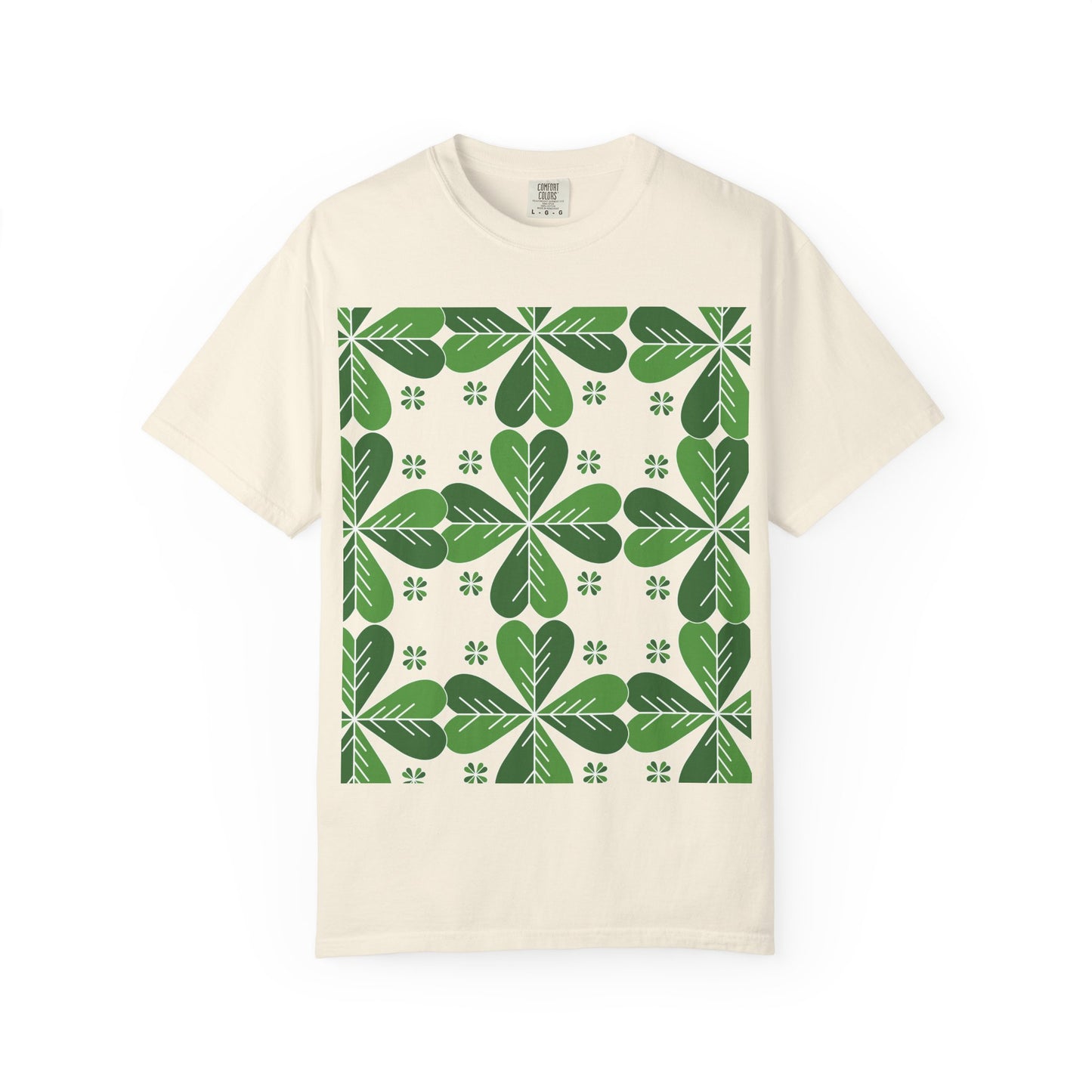 Clover Pattern T-Shirt — Green Floral Four-Leaf Design