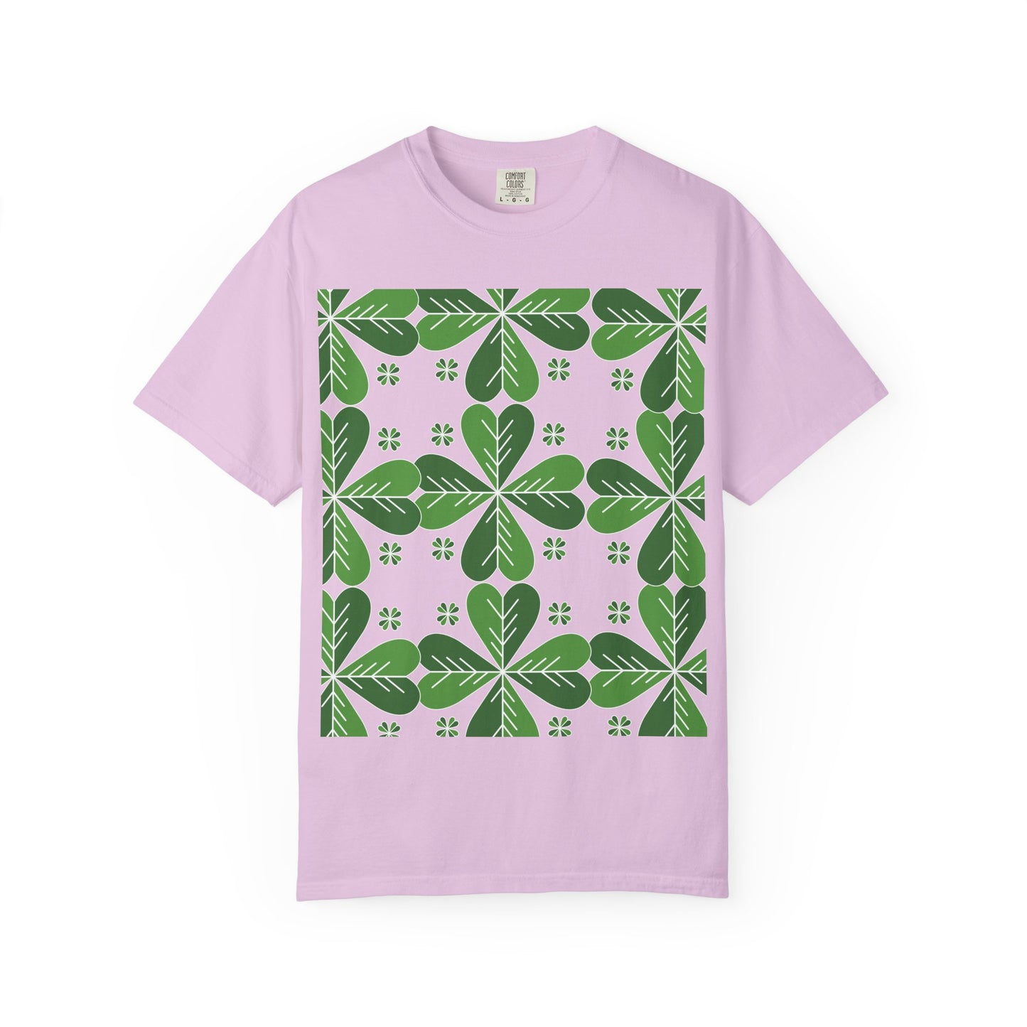 Clover Pattern T-Shirt — Green Floral Four-Leaf Design