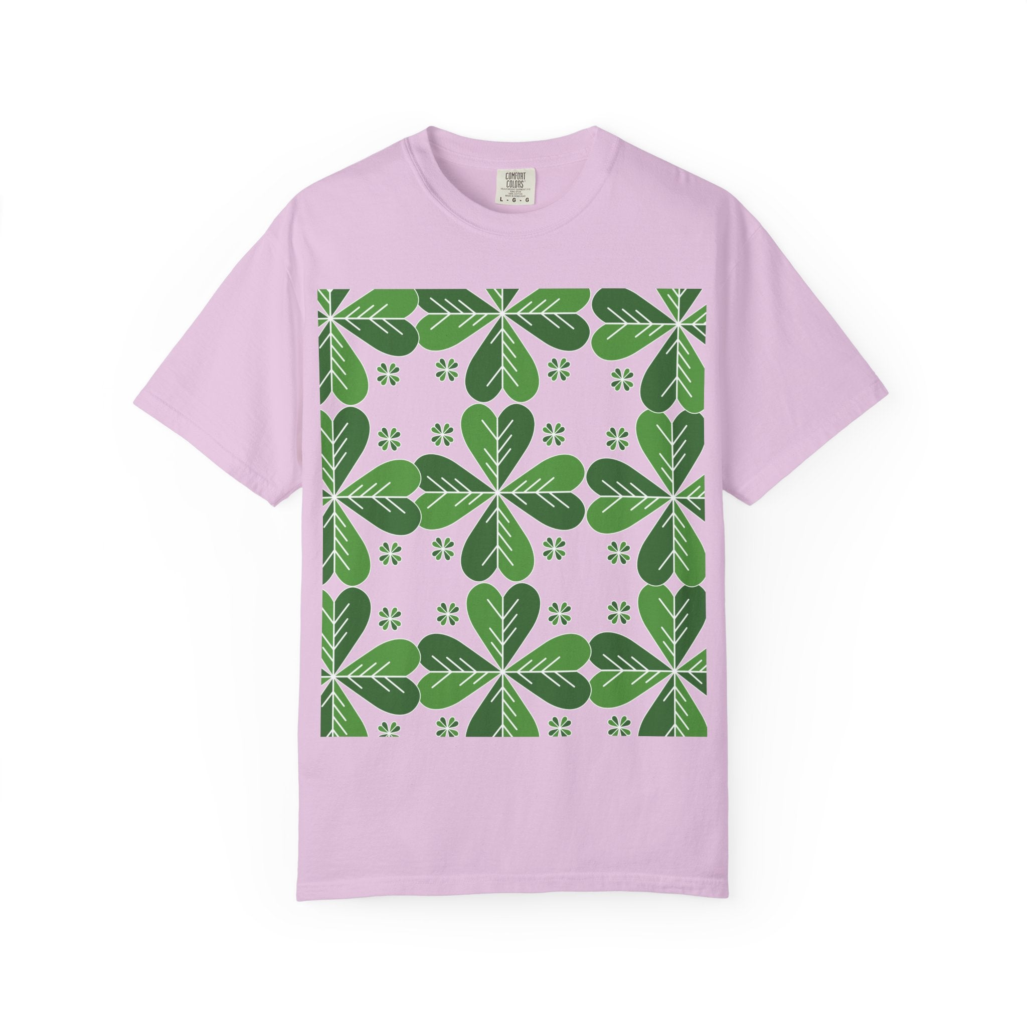 Clover Pattern T-Shirt — Green Floral Four-Leaf Design