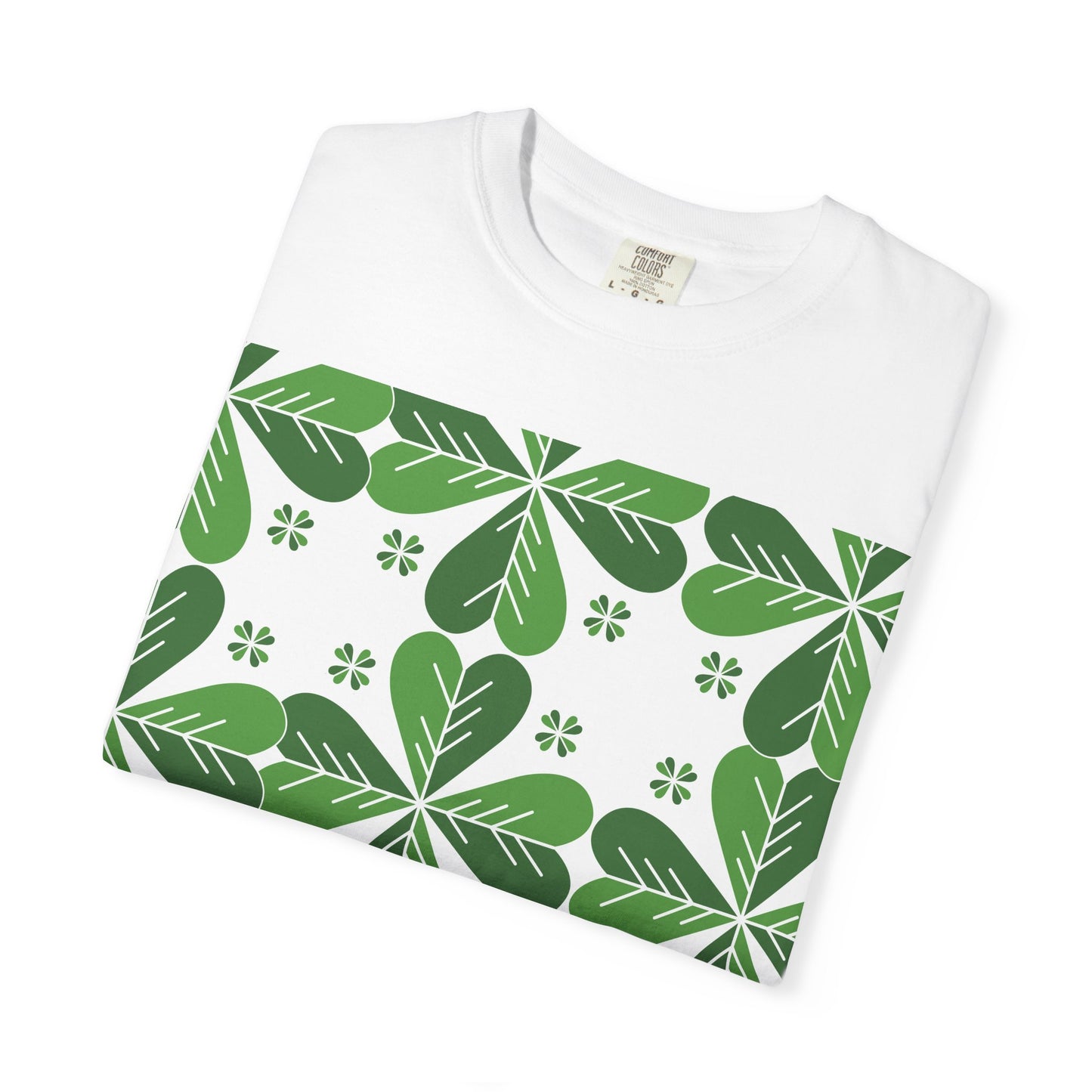 Clover Pattern T-Shirt — Green Floral Four-Leaf Design