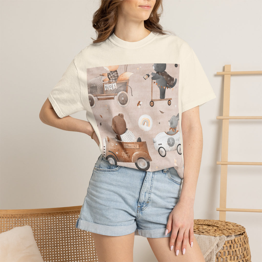 Vintage Toy Cars T-Shirt — Cute Teddy Bear Race Pattern