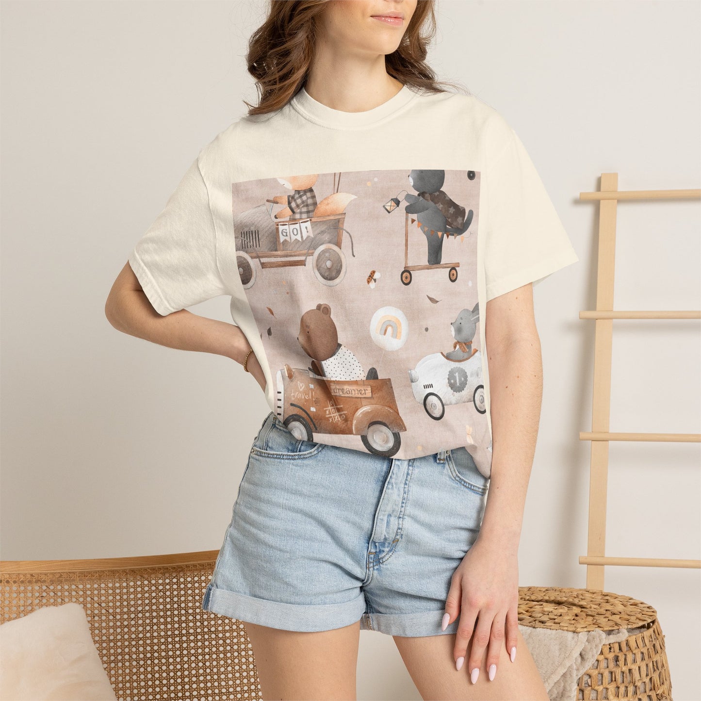 Vintage Toy Cars T-Shirt — Cute Teddy Bear Race Pattern