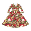 Floral Baroque Long Sleeve Dance Dress — Red & Gold Rose Print