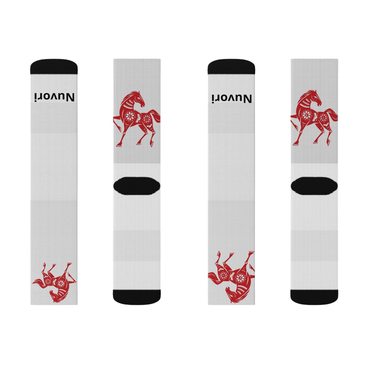 Red Trojan Horse Sublimation Socks — Novelty Athletic Crew Socks