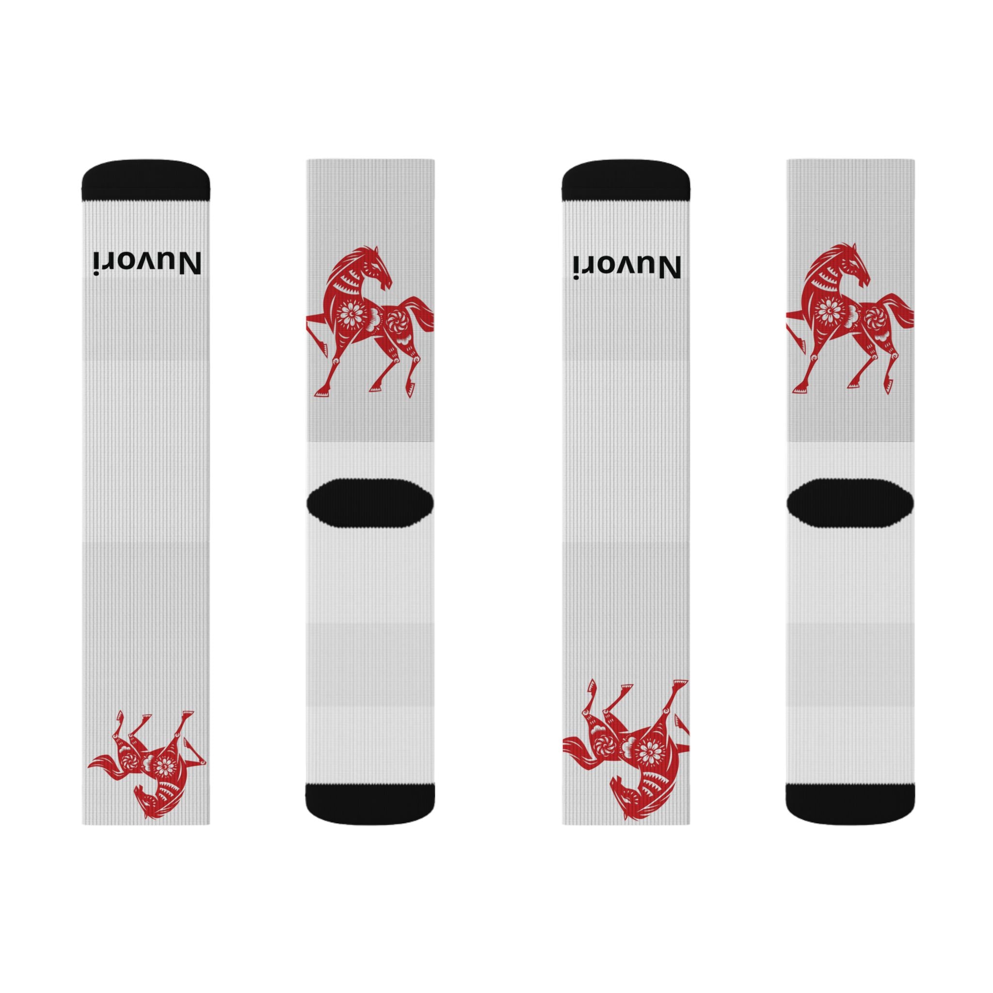 Red Trojan Horse Sublimation Socks — Novelty Athletic Crew Socks