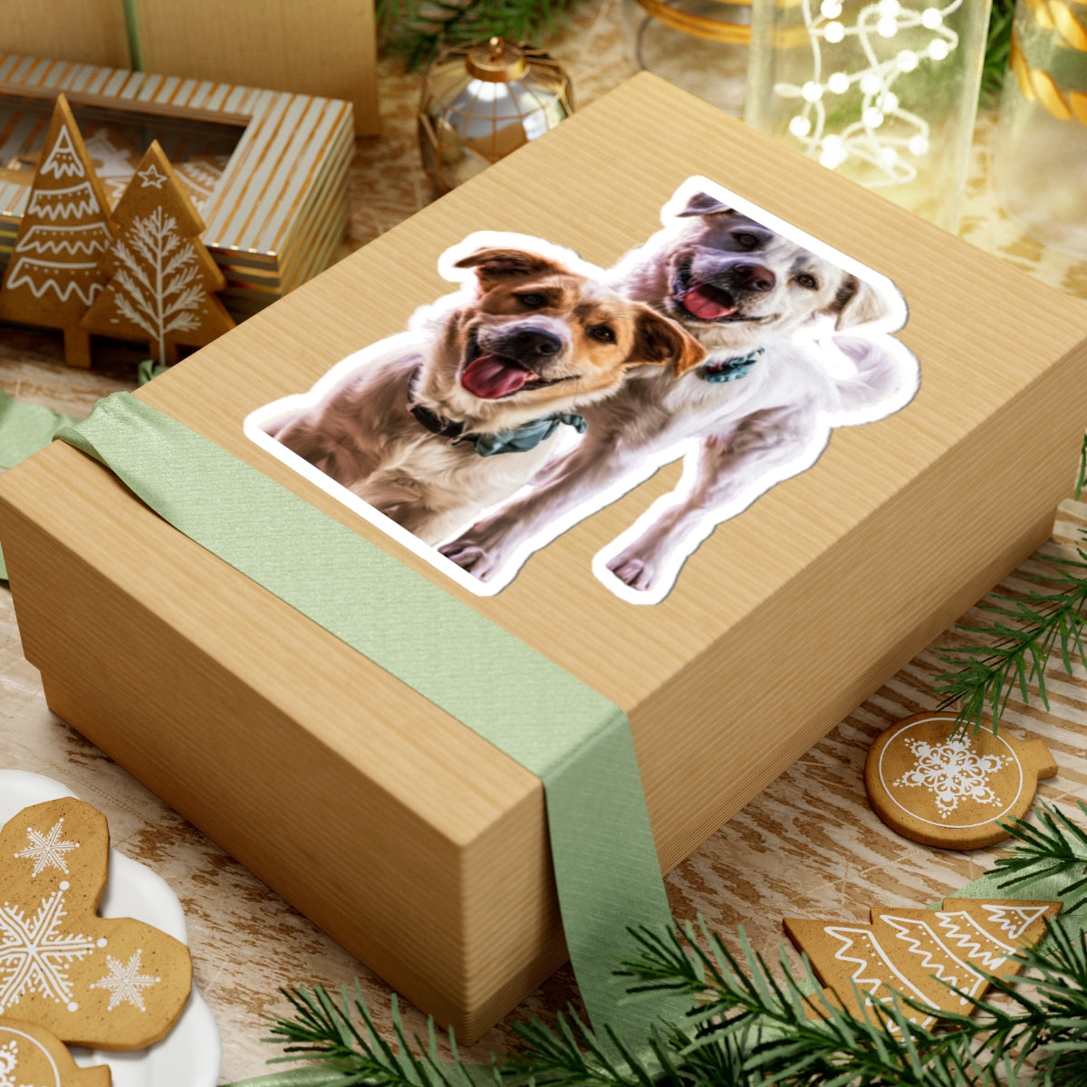 Happy Dogs Kiss-Cut Sticker – Smiling Duo Laptop Decal