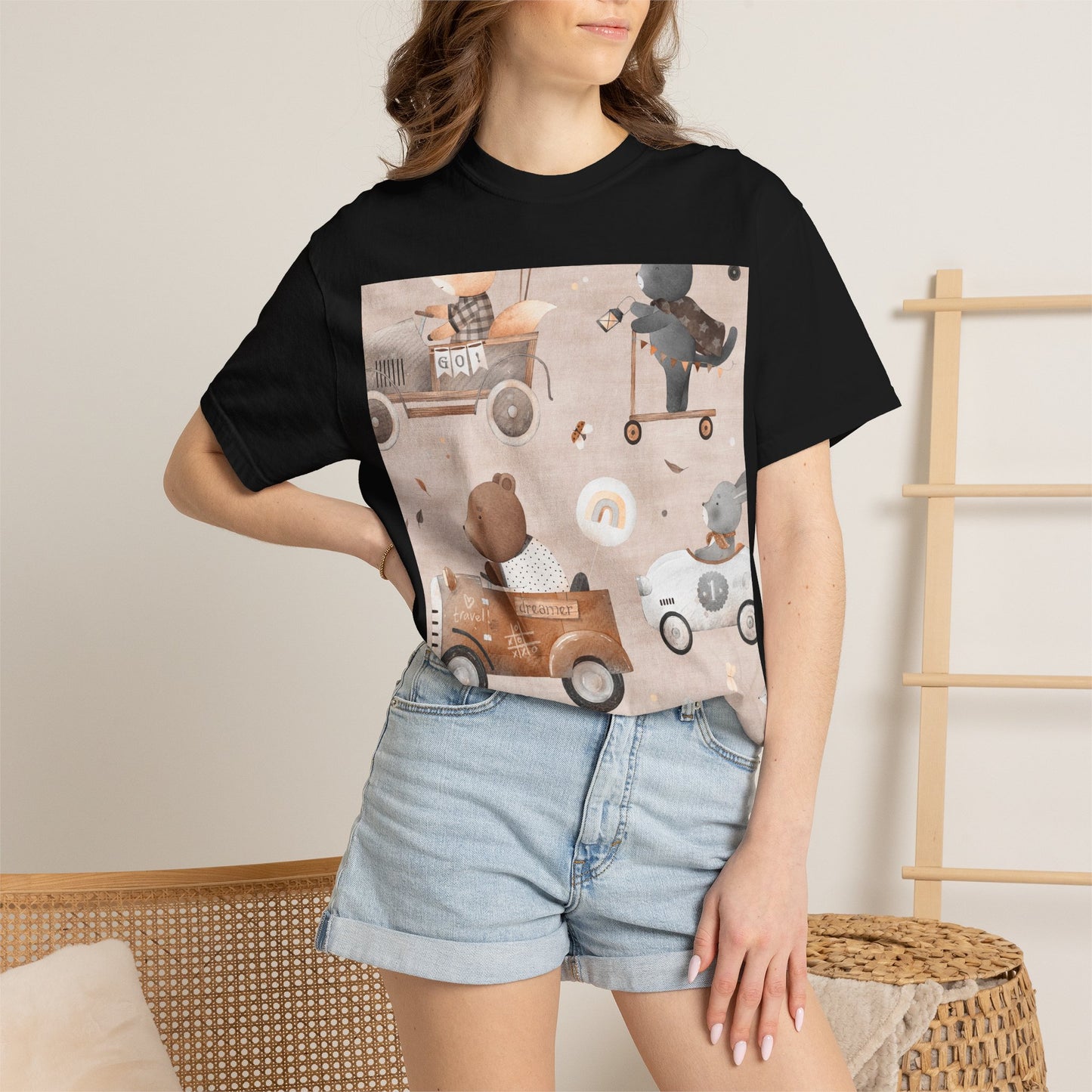 Vintage Toy Cars T-Shirt — Cute Teddy Bear Race Pattern
