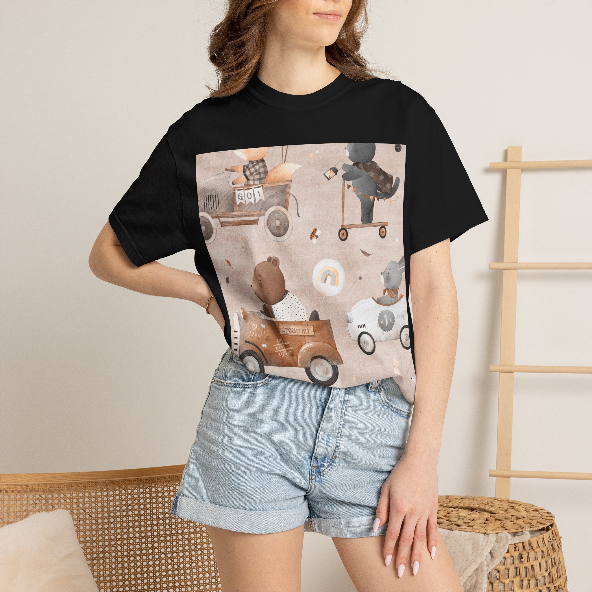 Vintage Toy Cars T-Shirt — Cute Teddy Bear Race Pattern