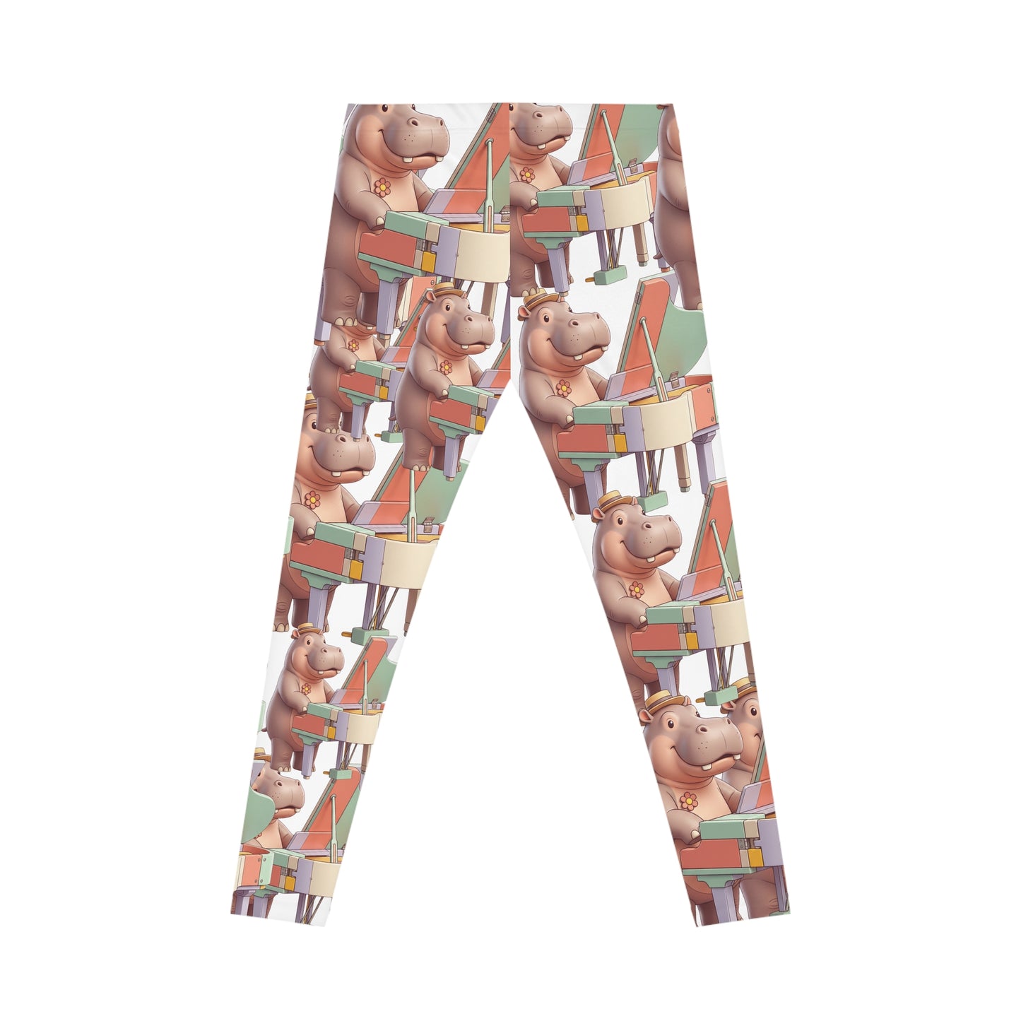 Hippo Piano Pattern Leggings — Cute Musician All-Over Print Women's Leggings