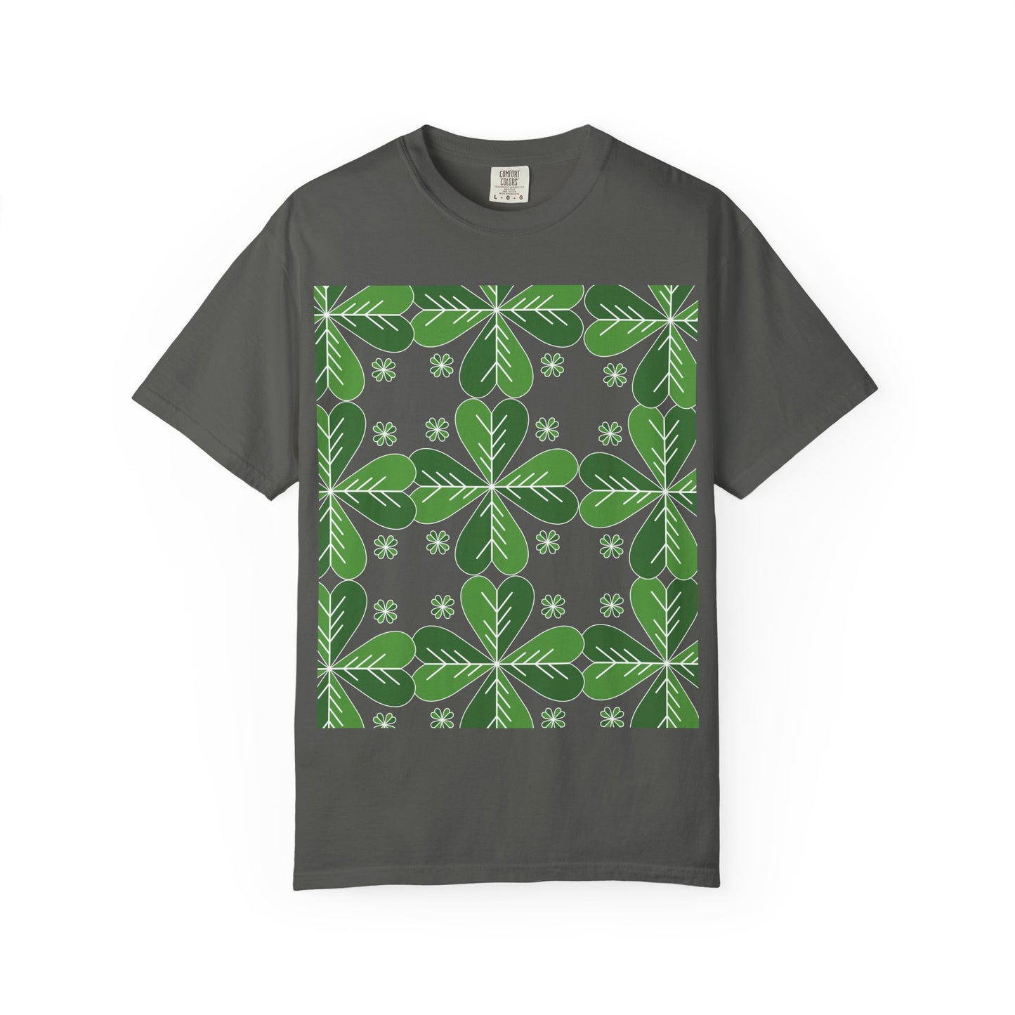 Clover Pattern T-Shirt — Green Floral Four-Leaf Design