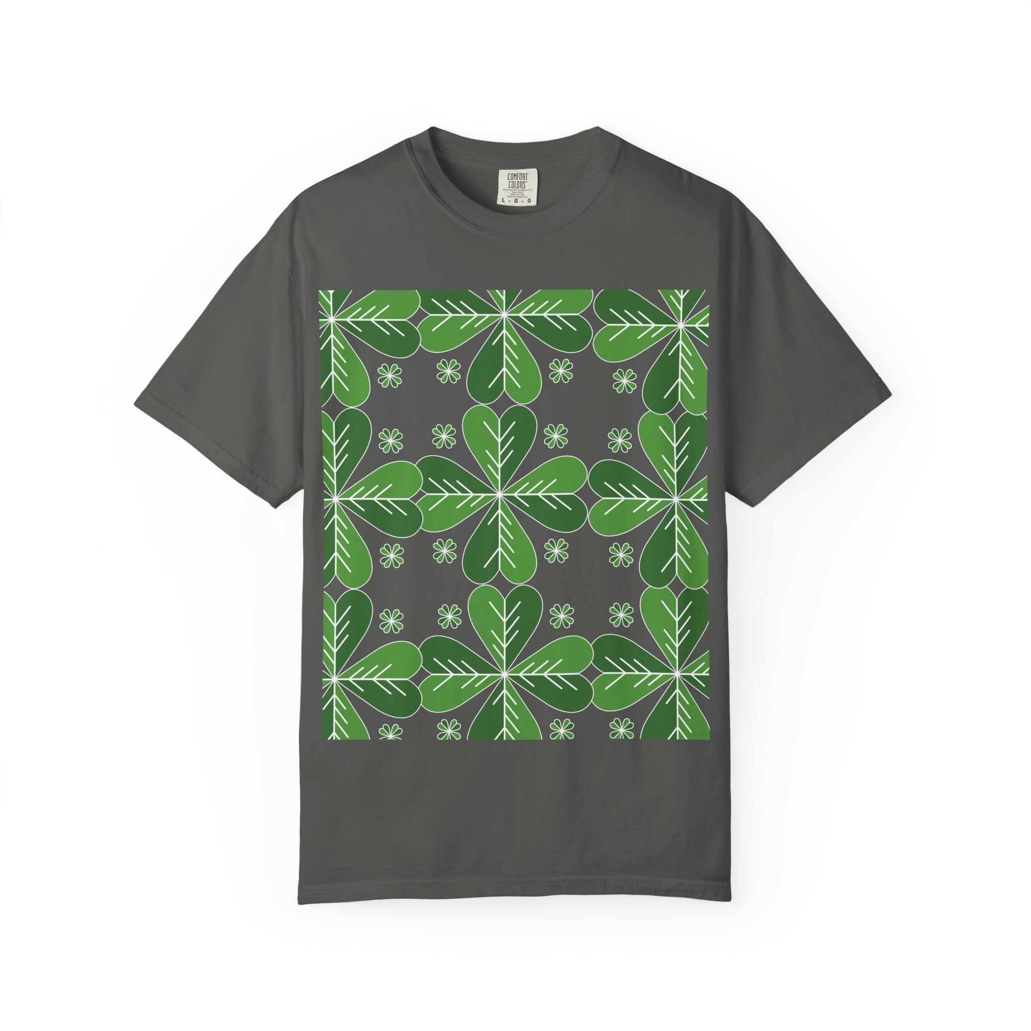Clover Pattern T-Shirt — Green Floral Four-Leaf Design